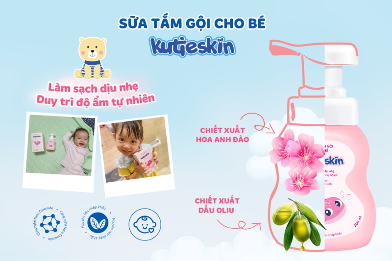 Sữa tắm gội cho bé sơ sinh Kutieskin giúp mẹ yêu an tâm chăm sóc làn da bé