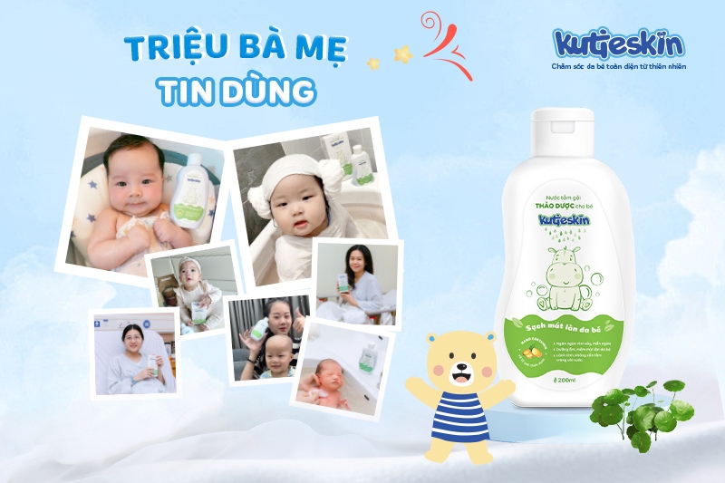 Nước tắm gội thảo dược Kutieskin giúp giảm chàm sữa ở trẻ
